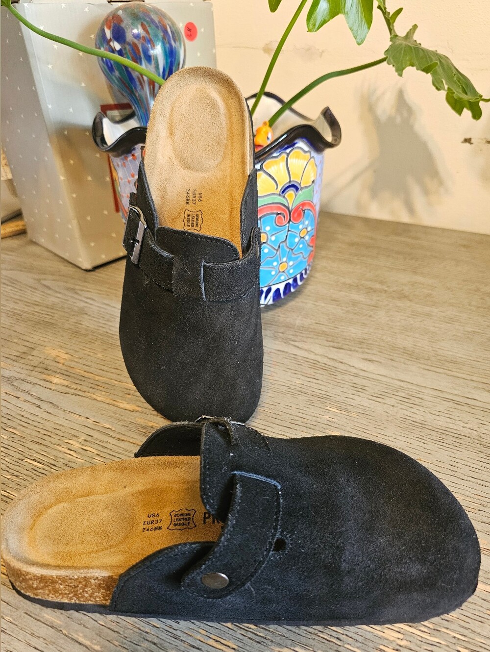Project Cloud Clogs Sz 37/6 Black Suede Memory Foam Leather Insole Comfort